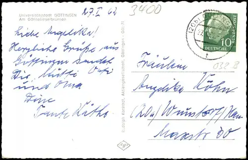 Ansichtskarte Göttingen Stadt Partie am Gänseliesel-Brunnen 1962