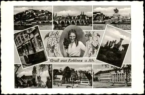 Ansichtskarte Koblenz Mehrbild-AK Stadtteilansichten 1954  Nachgebühr-Stempel
