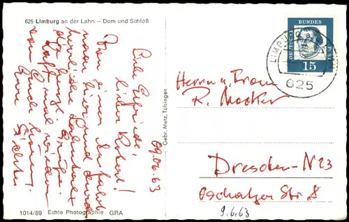 Ansichtskarte Limburg (Lahn) Limburger Dom und Schloß 1963