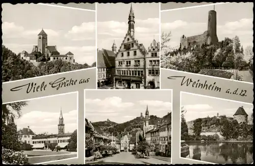 Ansichtskarte Weinheim (Bergstraße) Mehrbildkarte mit 6 Ortsansichten 1962