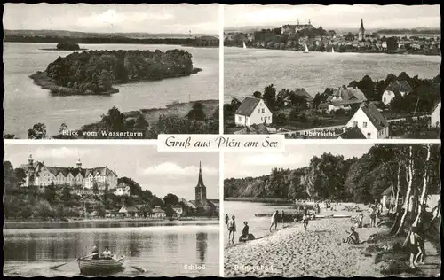 Plön Mehrbild-AK ua. Blick v. Wasserturm, Prinzenbad, Schloß 1957