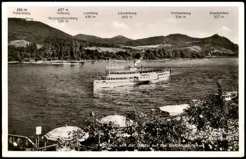 Königswinter Rhein Schiff passiert Bastei Blick auf d. Siebengebirge 1960