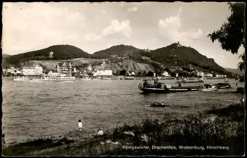 Königswinter Rhein Panorma mit Drachenfels, Wolkenburg, Hirschberg 1960