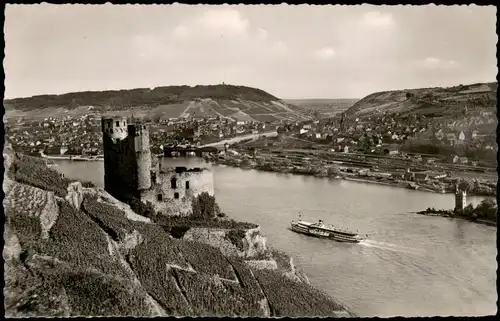 Ansichtskarte Rüdesheim (Rhein) Burg/ Ruine Ehrenfels - Dampfer 1960