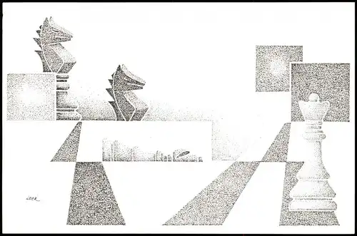 Ansichtskarte  VARIATIES OP HET THEMA SCHAKEN Schach-Spiel Illustration 1993