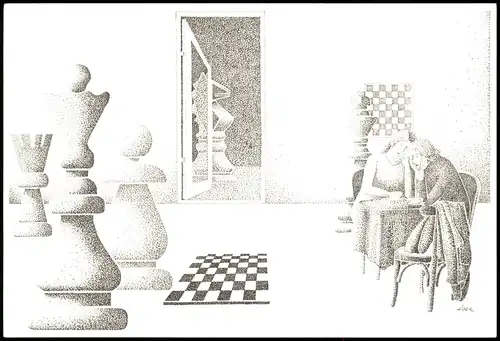 Ansichtskarte  VARIATIES OP HET THEMA SCHAKEN Schach Chess Illustration 2003