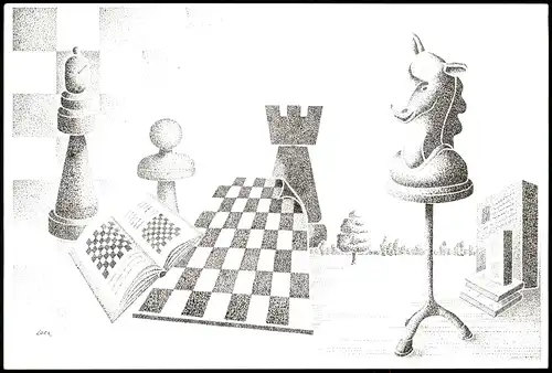 Ansichtskarte  VARIATIES OP HET THEMA SCHAKEN Schach-Spielen Illustration 1995