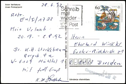 Schach-Spiel Chess-Game Autor karikature Jovan Prokopijević 1992