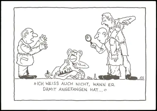 Ansichtskarte  Schach-Spiel Chess-Game Illustration Affe mit Schachbrett 2008
