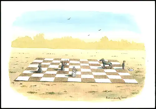 Ansichtskarte  Schach Chess - Spiel - Künstlerkarte Zeichnung 2010