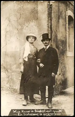 Scherzkarte Privat Humor im Feindesland Liebespaar WK1 1918  gel. Feldpost