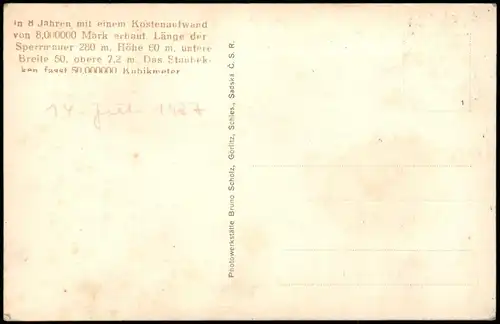 Postcard Boberröhrsdorf Siedlęcin Talsperre Mauer - Haus Fernblick 1932