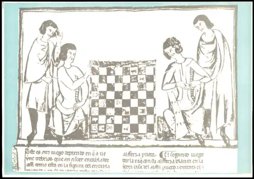 Schach Motivkarte (Chess) Illustration Historisches Schachbrett 2000