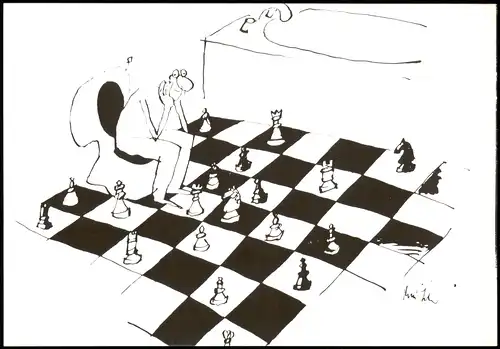 Ansichtskarte  Schach Motivkarte (Chess) Schachbrett-Muster auf Toilette 1990