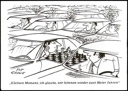 Ansichtskarte  Schach Motivkarte (Chess) Autofahrer im Stau beim Spielen 1990
