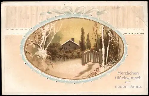 Neujahr Sylvester New Year Prägekarte Landschaft 1914 Prägekarte