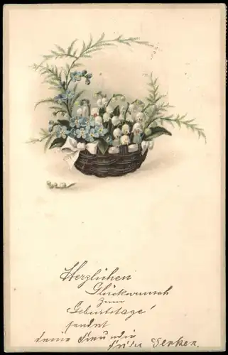 Künstlerkarte Blumenbouquet Märzenbecher 197  gel. Stempel Hannover Linden