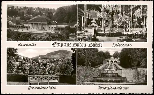 Baden-Baden Mehrbild-AK Kurhaus, Spielsaal, Paradies-Anlagen 1959