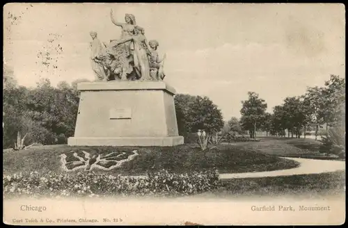 Postcard Chicago Garfield Park, Monument 1908  gel. Stempel Chicago