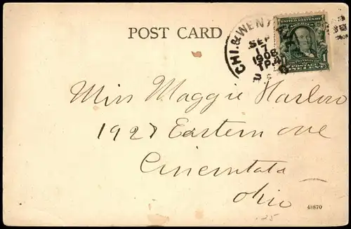 Postcard Chicago Garfield Park, Monument 1908  gel. Stempel Chicago