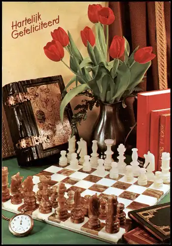 Ansichtskarte  Motivkarte Schach Chess Schachbrett Blumen Glückwunsch 1970