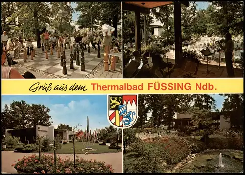 Bad Füssing Kurparkanlage Mehrbildkarte u.a. großes Schachspiel 1980