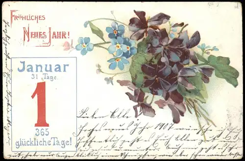 Ansichtskarte  Neujahr Sylvester New Year 1, Januar 365 Glückliche Tage 1907