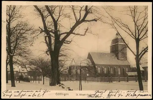 Ansichtskarte Göttingen Straßenpartie Alblanikirche im Winter 1920