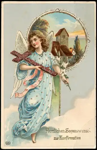 Ansichtskarte  Glückwunsch - Konfirmation Engel Angel Goldprägekarte 1911