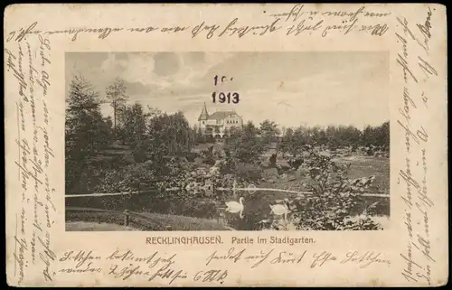 Ansichtskarte Recklinghausen Partie im Stadtgarten 1913