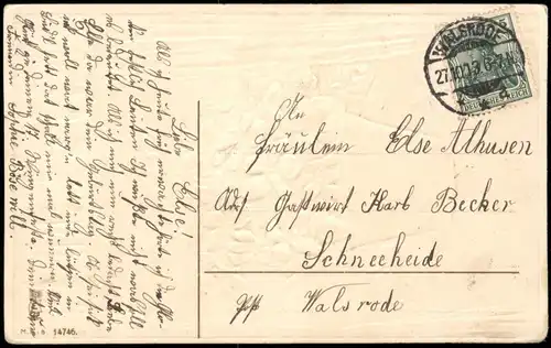Glückwunsch Geburtstag Birthday Topf mit Feilchen 1913 Prägekarte