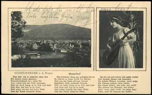 Ansichtskarte Gieselwerder-Wesertal Stadt, Frau mit Instrument 1924