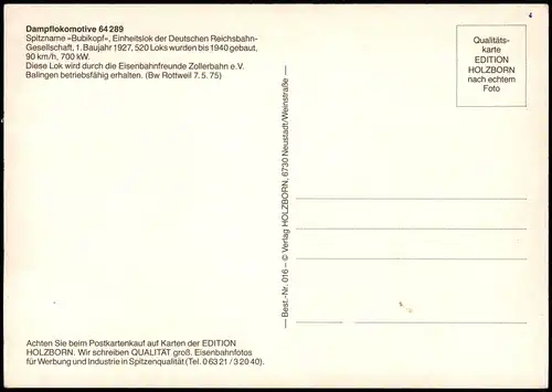 Dampflokomotive Spitzname Bubikopf, Einheitslok der Deutschen Reichsbahn 1975