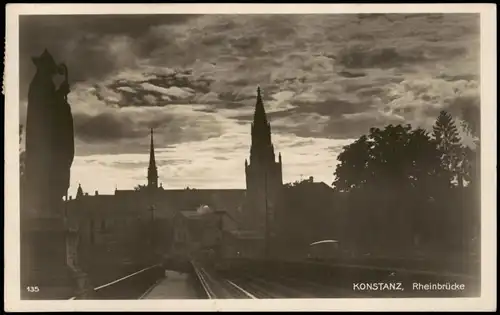 Ansichtskarte Konstanz Rheinbrücke, Stadt - Stimmungsbild 1932
