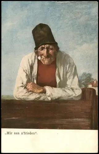 "Mir san zufrieden“ Künstlerkarte: Gemälde / Kunstwerke 1900