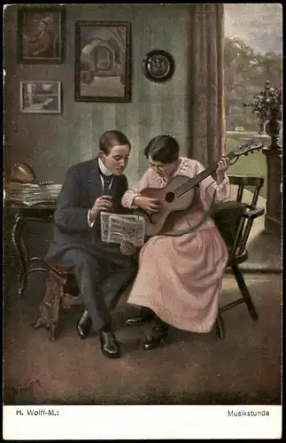 Künstlerkarte (Gemälde Kunstwerke) H. Wolff-M. Musikstunde 1910