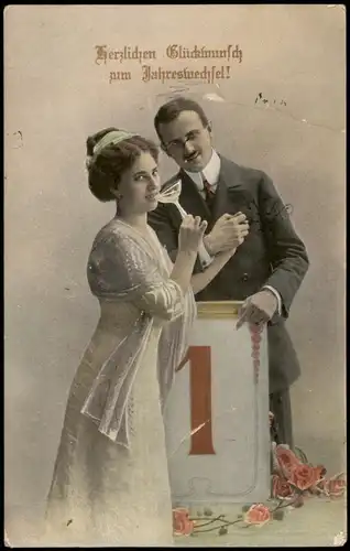 Ansichtskarte  Neujahr Sylvester New Year Mann und Frau Sekt 1912