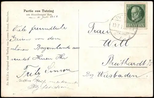 Ansichtskarte Tutzing Stadtpartie - Dampflokomotive 1913