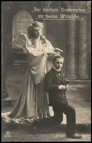 Ansichtskarte  Junge und Engel, Fotokunst Konfirmation 1915