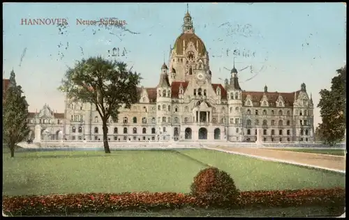 Ansichtskarte Hannover Neues Rathaus 1913 gel. Rollstempel