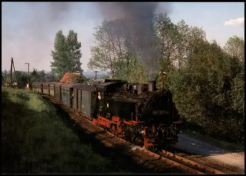 Zug Dampflokomotive der Deutschen Reichsbahn mit Personenzug bei Einsiedel 1991