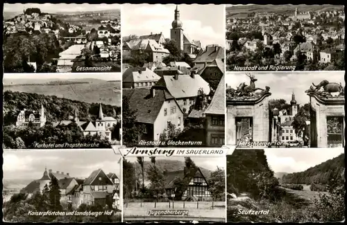 Arnsberg Mehrbildkarte mit 8 Ortsansichten ua. Jugendherberge, Seufzertal 1964