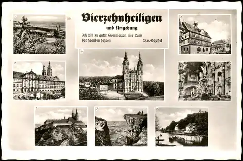 Bad Staffelstein Mehrbildkarte Vierzehnheiligen mit Umgebungsansichten 1957