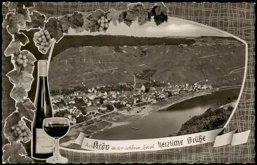 Ansichtskarte Kröv (Mosel) Panorama-Ansicht mitten von Wein-Motiven 1967