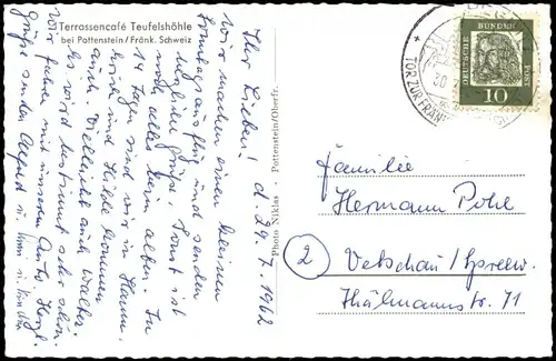 Ansichtskarte Pottenstein Terrassencafé Teufelshöhle 1962