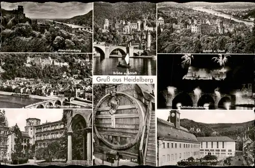 Ansichtskarte Heidelberg Mehrbildkarte mit diversen Stadtteilansichten 1958