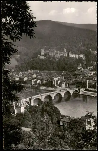 Ansichtskarte Heidelberg Panorama-Ansicht Blick auf Neckar Brücke 1958