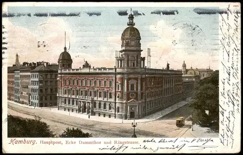 Ansichtskarte Hamburg Hauptpost, Ecke Dammthor und Ringstrasse. 1906