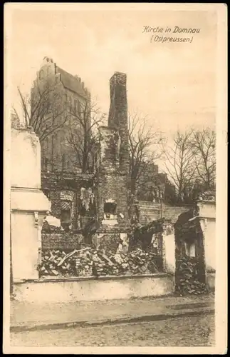 Domnau Domnowo Домново WK1 zerstörte Kirche Ostpreußen 1916 gel Feldpoststempel
