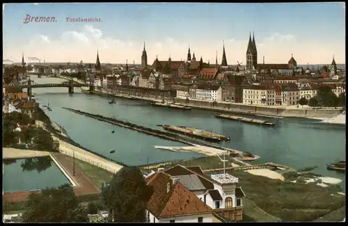 Ansichtskarte Bremen Totalansicht , Windmühle Schlepper 1910